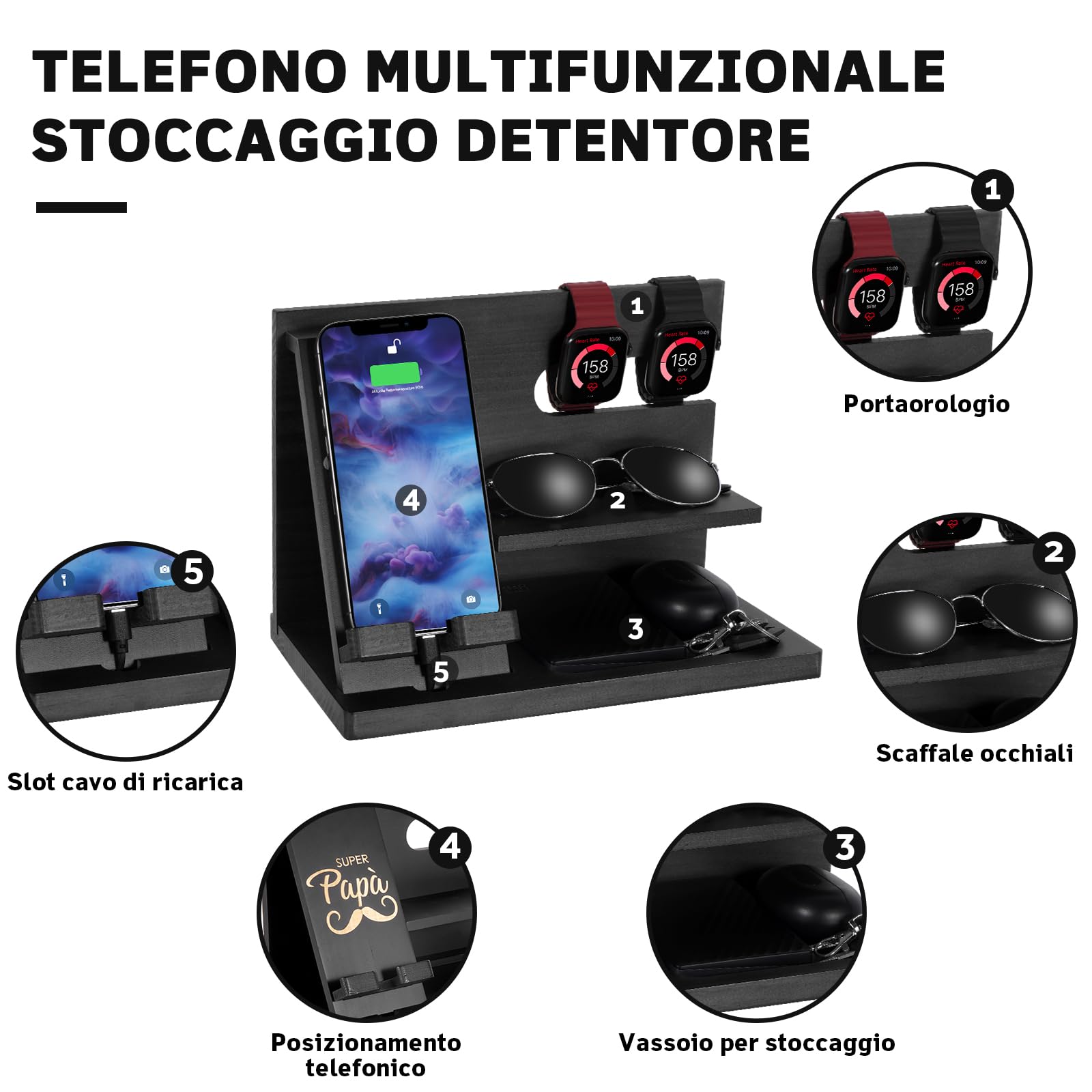 AliveByte Geschenke für Männer Holz Telefon Dockingstation Nachttisch Organizer Weihnachten Geburtstag Geschenke Schreibtisch Organizer Docking Station Vatergeschenke Papa