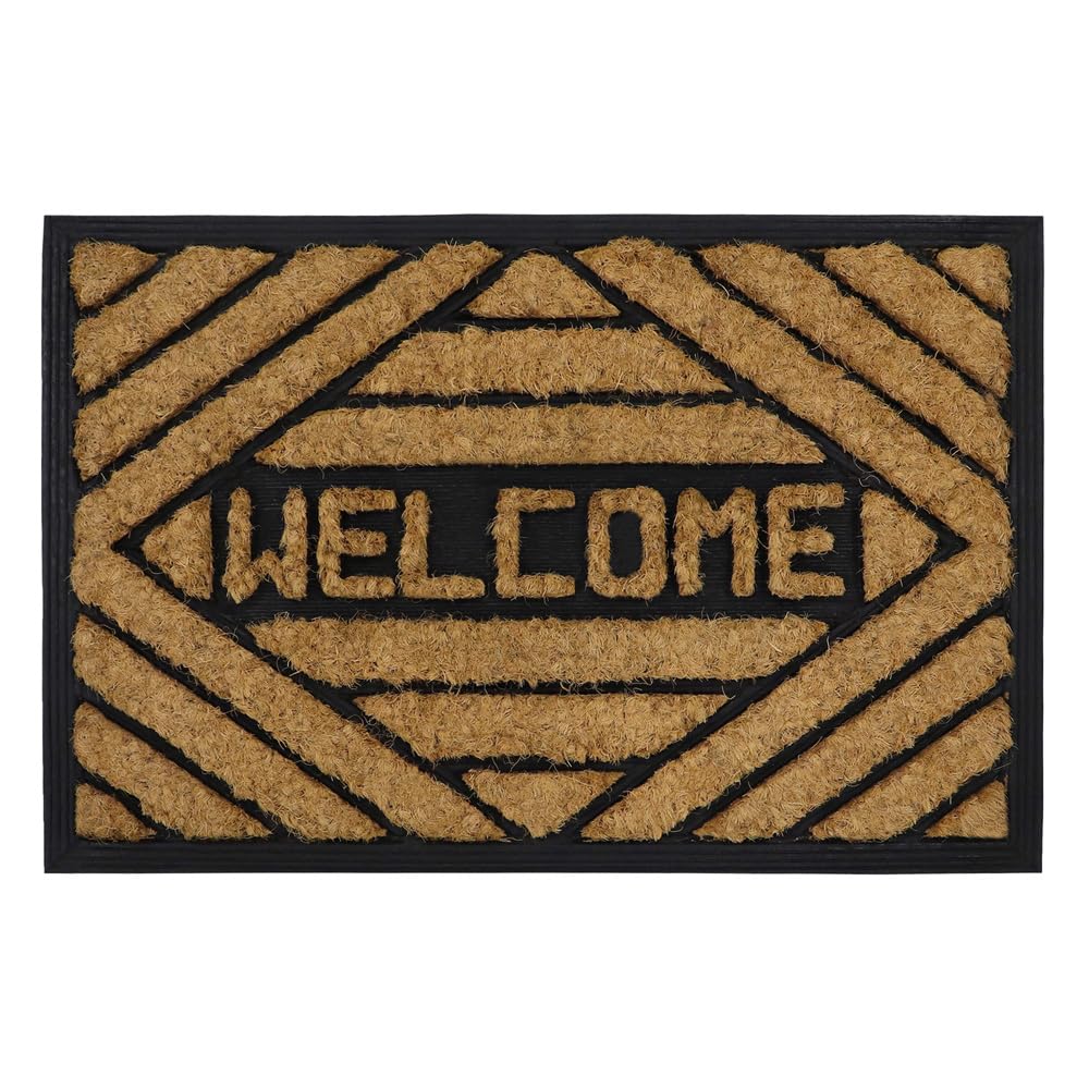 JVL Tuffscrape Coir Entrance Doormat - 40x60cm - Welcome - Brown