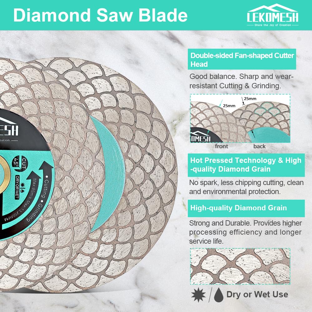 Discos Diamante 115MM para Porcelanico - Doble Cara Disco de Corte y Rectificado Diamante Ultrafino LEKOMESH para Cortar Esmerilar Cerámica Azulejos Mármol Granito Piedra Artificial,Ventilador