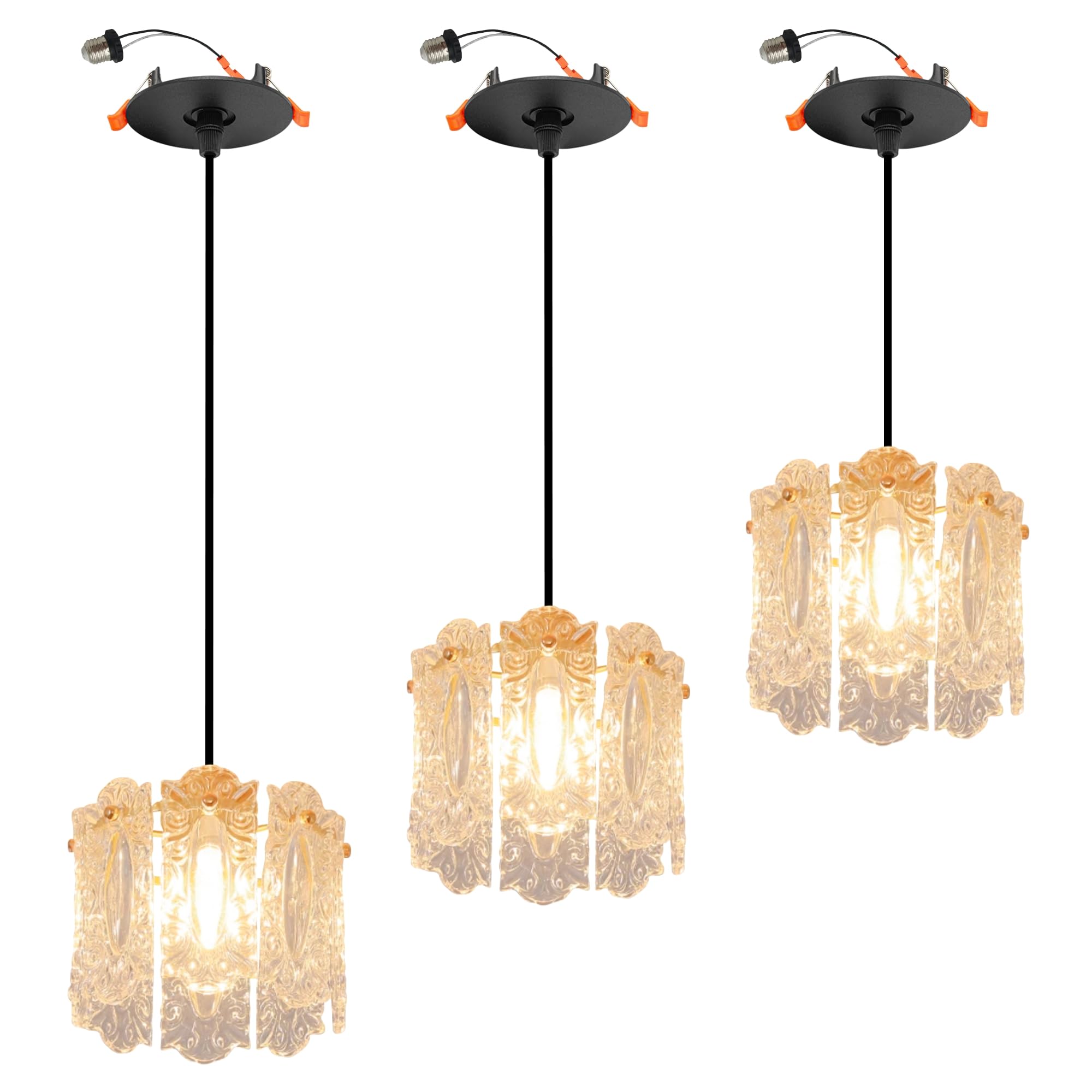 SKIVTGLAMP Adjustable Height Dimmable Can Lights Retrofit Recessed Light Instant ON Pendants Compatible E26 Adapter T24 Connector for 4~5in Holes Gold Mini Contemporary Creative Pattern Crystal Shade