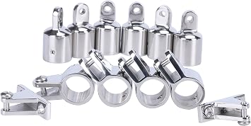 Amarine Made Bimini Top Hardware, 12 Pcs Bimini Top Fittings fits 1inch Od Round Tube, Stainless Steel Bimini Hardware Sets for Canopy