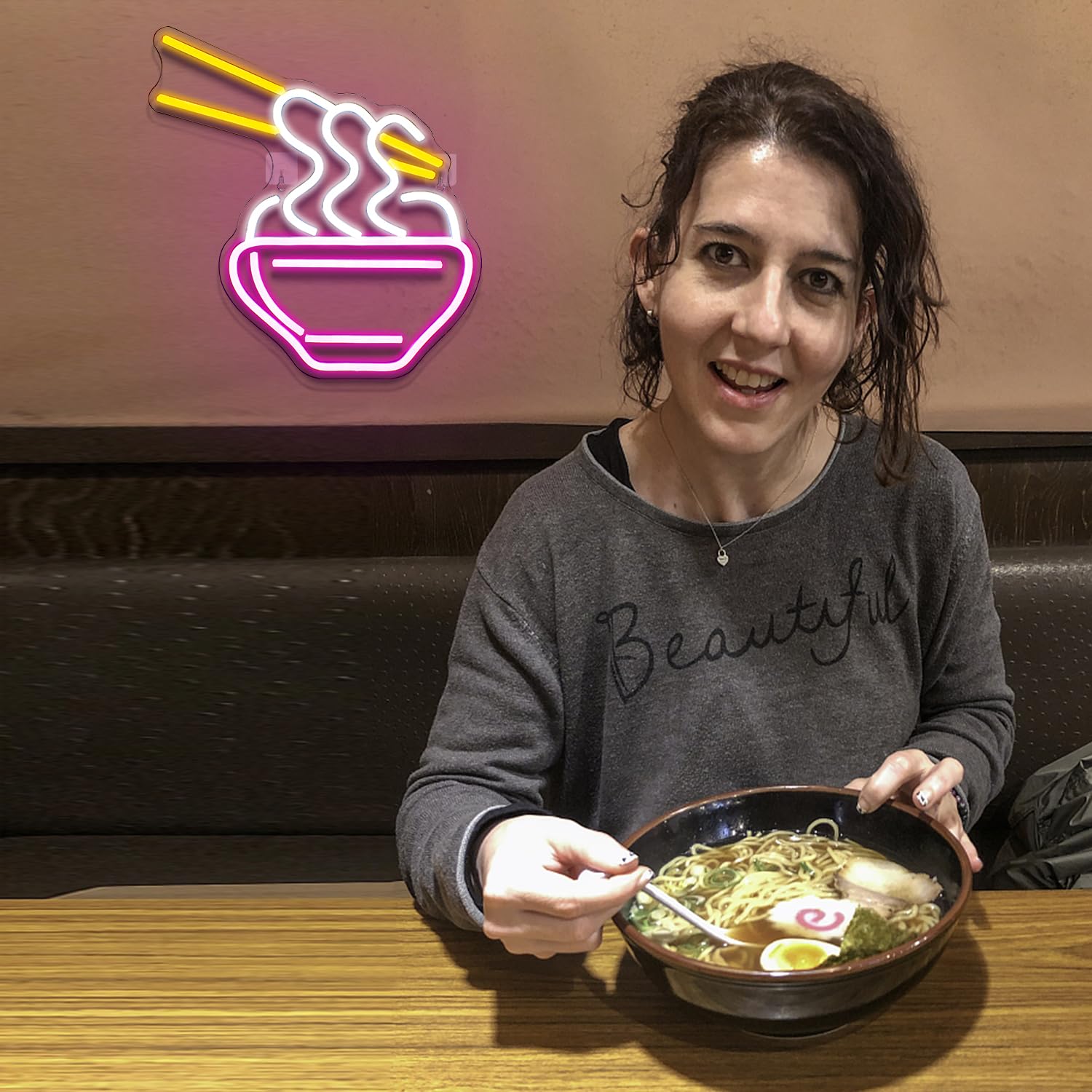 Horseneon Ramen neonowy szyld, różowy kreskówkowy makaron LED, neonowy szyld makaron świecący reklamowy na ścianę, kolorowe neonowe światło do makaronu, restauracji, pubu, domu, klubu, tabliczki