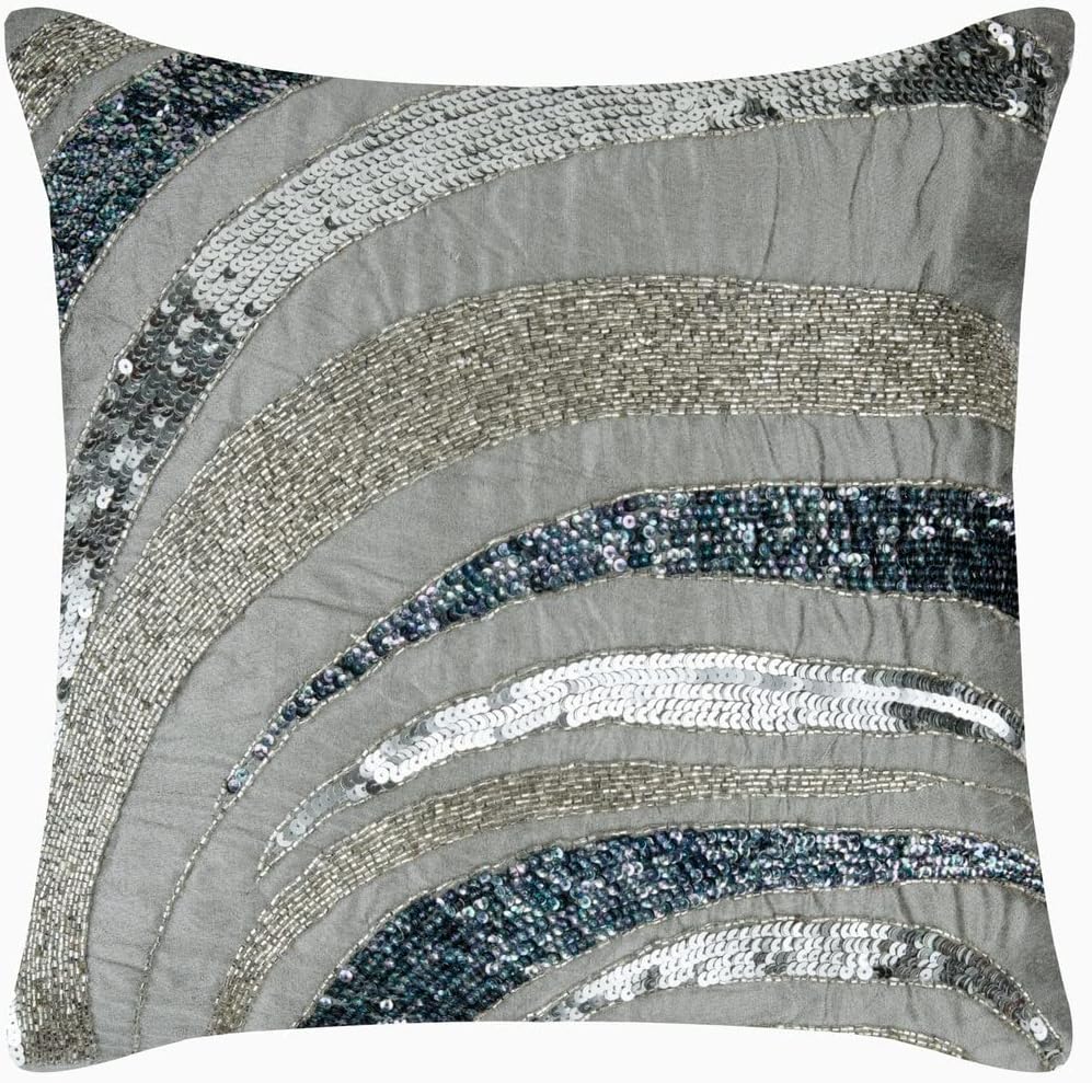 The HomeCentric Pillow Covers with Zippers, Grey Shams, Sequins and Beaded Spiral