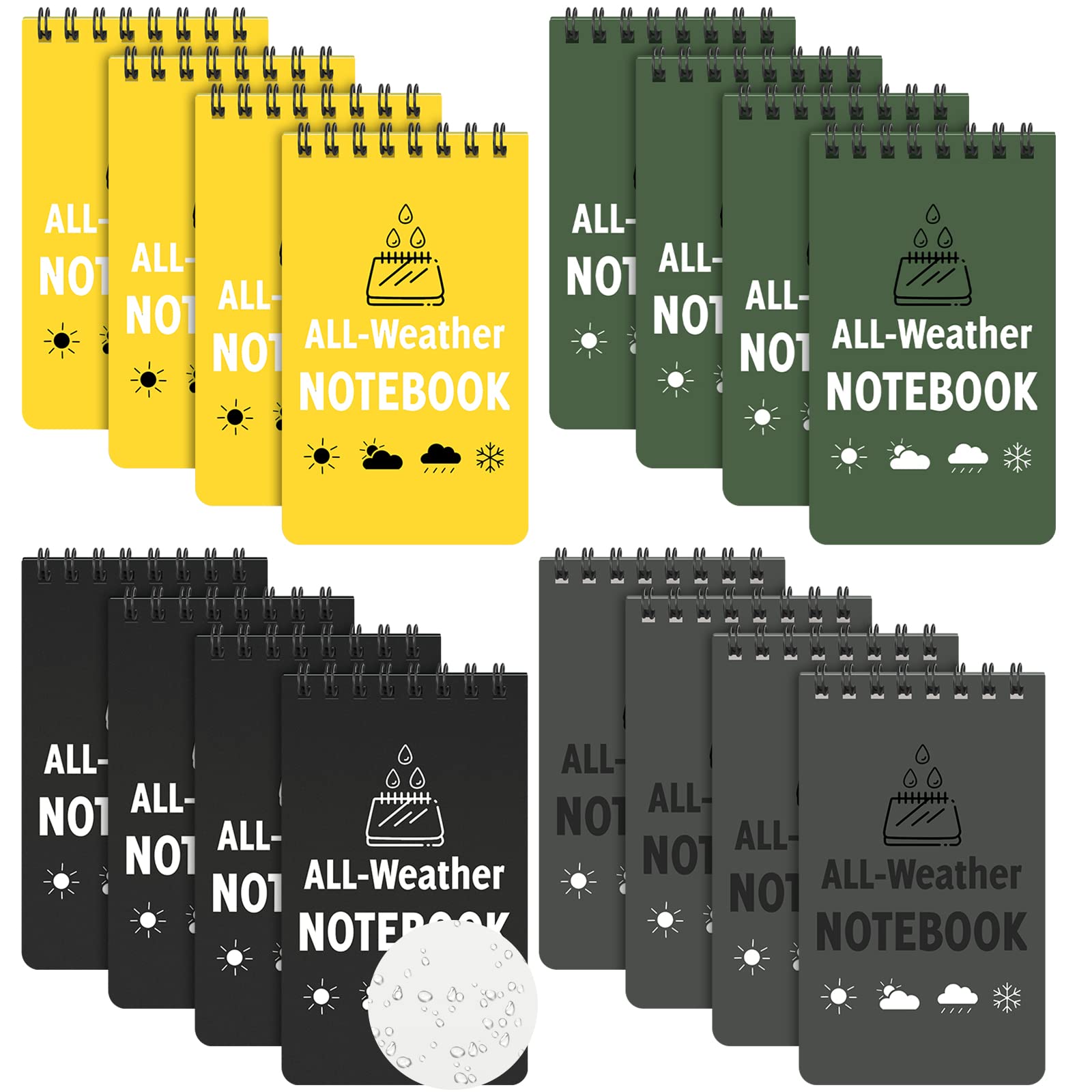 Woanger 16 Pcs All Weather Notepad 3 x 5 Inch Waterproof Notebooks Waterproof Note Pad rain notebook Pocket Spiral Memo Paper Notepad for Outdoor Activities Recording