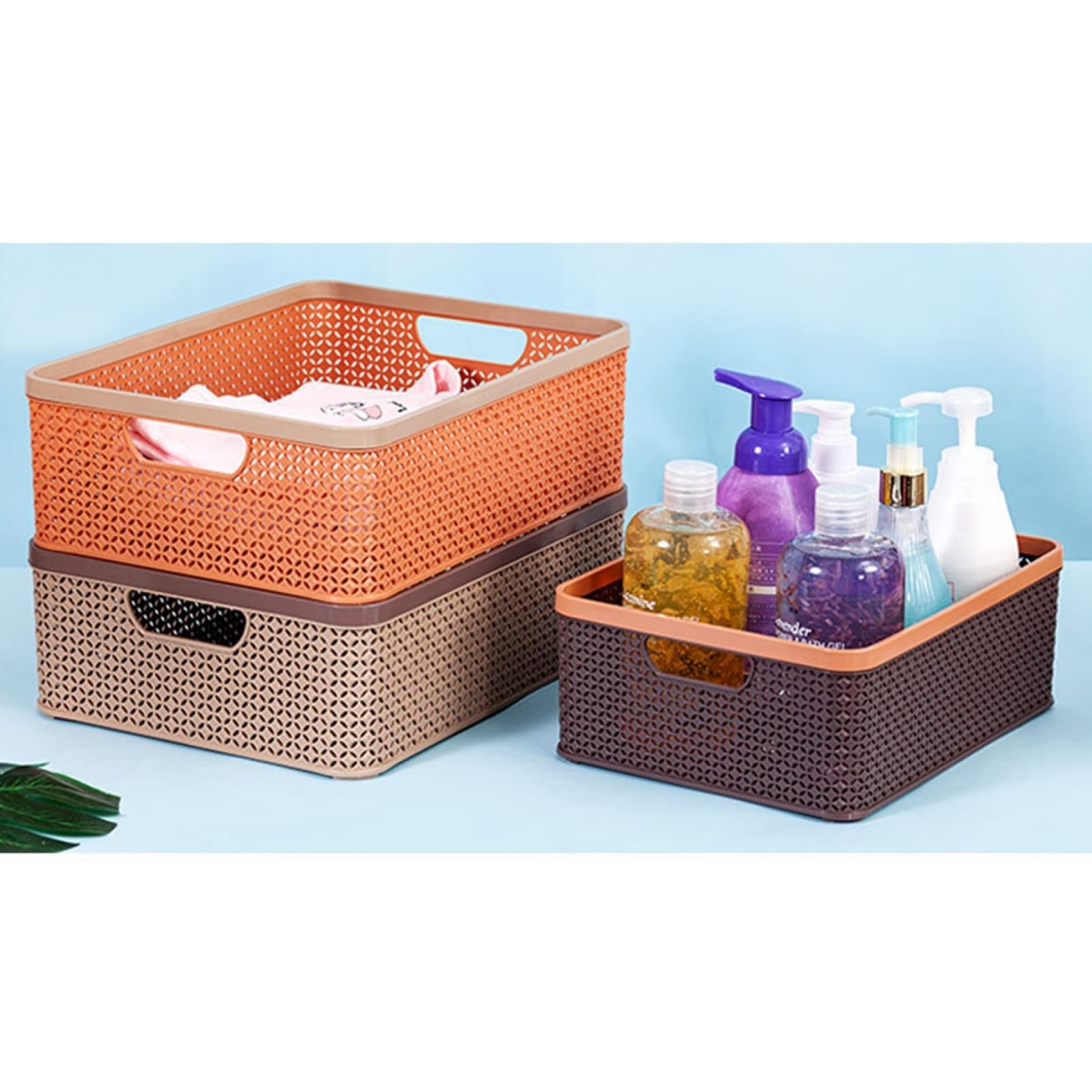 Amazon.co.jp: 収納バスケット 収納かご 収納ボックス A4 カラー編み