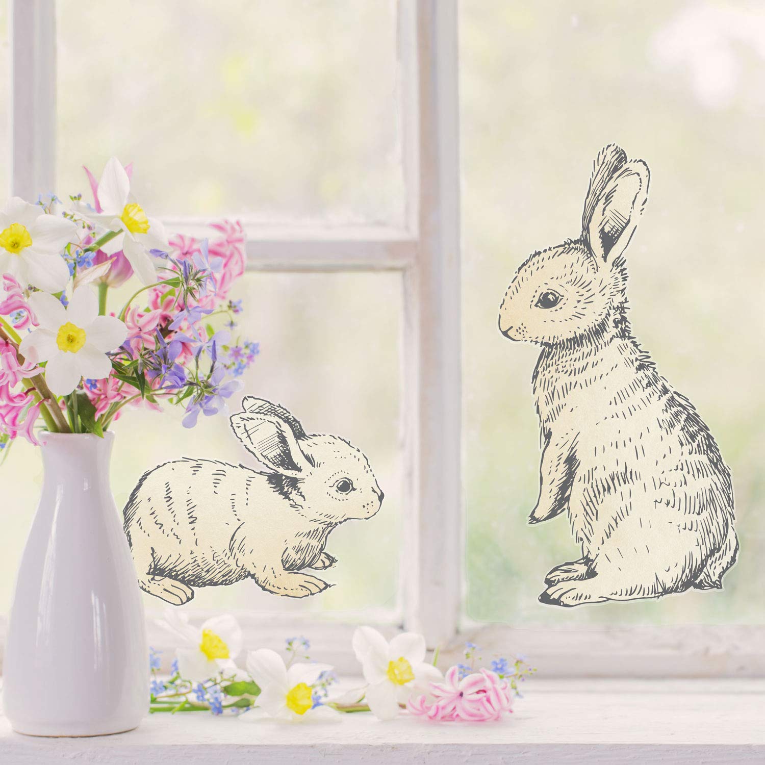 Stickerscape Bunnies - Option 1 Easter Window Stickers (Bunnies - Option 1) | Easter Window Decal, Spring Window Decor, Spring Window Stickers | Easy To Apply, Cleanly Removable And Repositionable