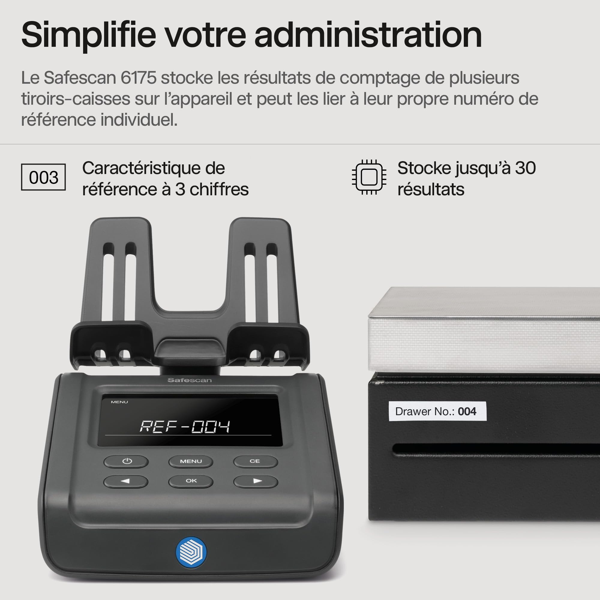 Safescan 6175 compteuse de pièces et billets avec reconnaissance automatique du rouleau de pièces et balance