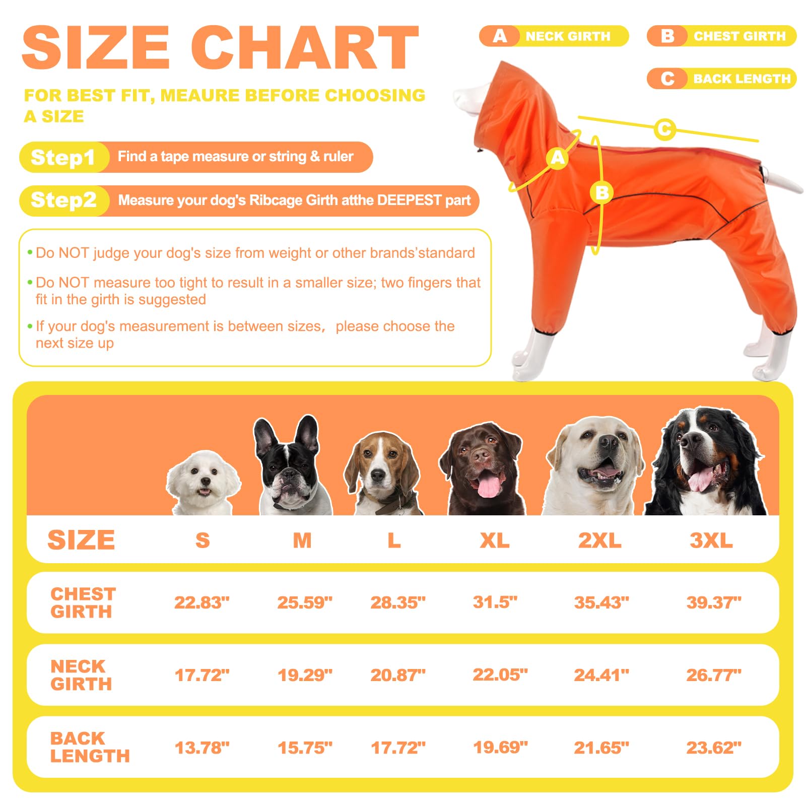 Impermeable para Perro, Chaqueta Impermeable para Perro con Capucha extraíble, Poncho Ajustable de 4 Patas para Mascotas con Agujero para Correa, Rayas Reflectantes con Capucha, a Prueba de