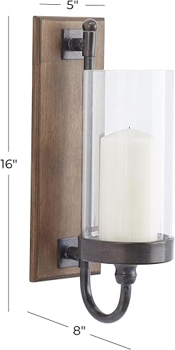 Miniatura 6 de Deco 79 Aplique de pared de madera con soporte para vidrio, 5 x 8 x 16 pulgadas, marrón