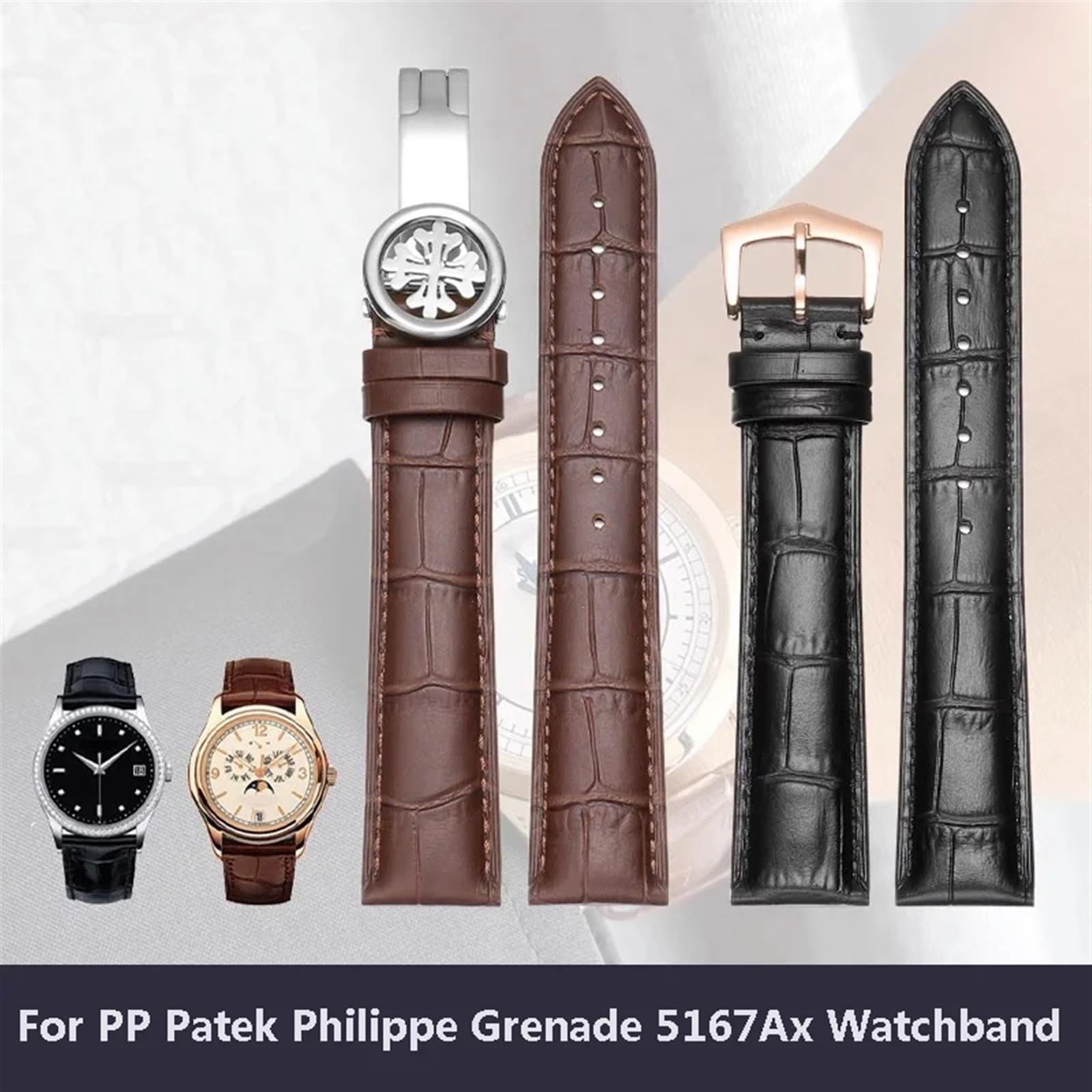 Pasek do zegarka z prawdziwej skóry do PP Patek Philippe granat 5167Ax 20mm 21mm 22mm bransoletka męska damska łańcuszek do zegarka