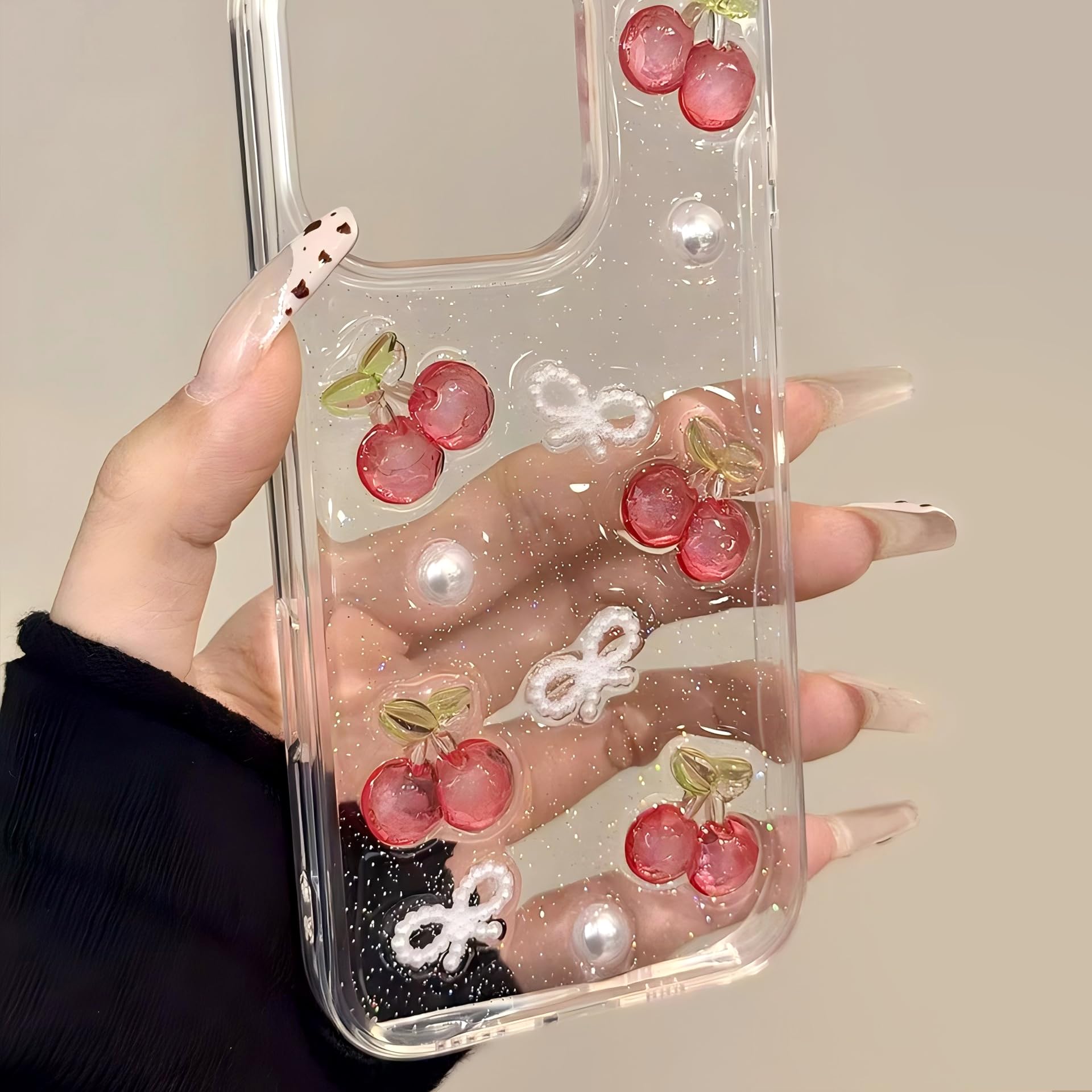 イニシャル&名入れ♡リボン✨パール ツリー⭐︎キラキラ iPhoneケース Amazon.co.jp: iphone 15 用 ケース チェリー リボン 立体 キラキラ