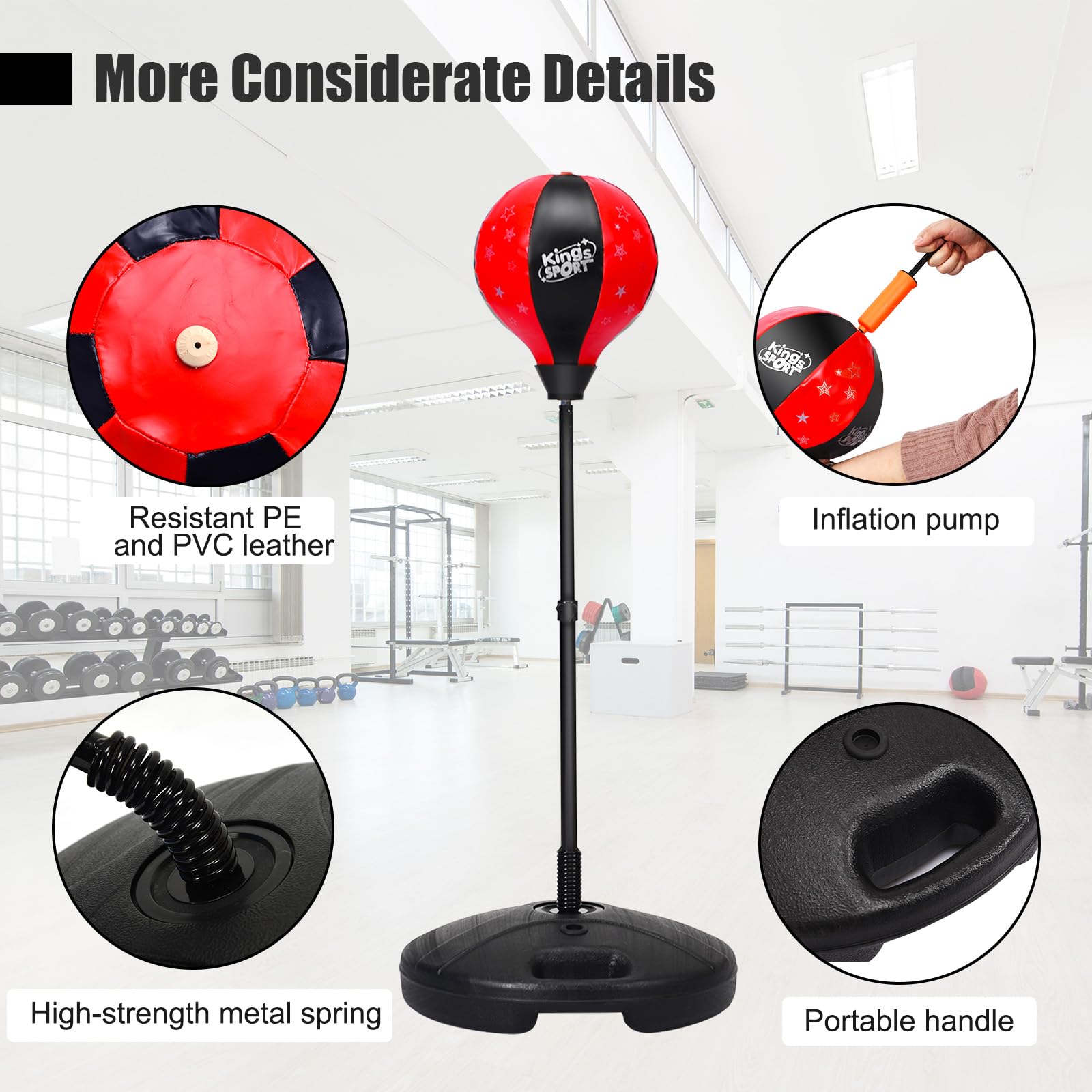 KOMFOTTEU Punchingball Standbox höheverstellbar 81-123 cm, Standboxball mit Boxhandschuhen & Pumpe, Boxen Set, Stehendes Boxsack für Kinder & Erwachsene