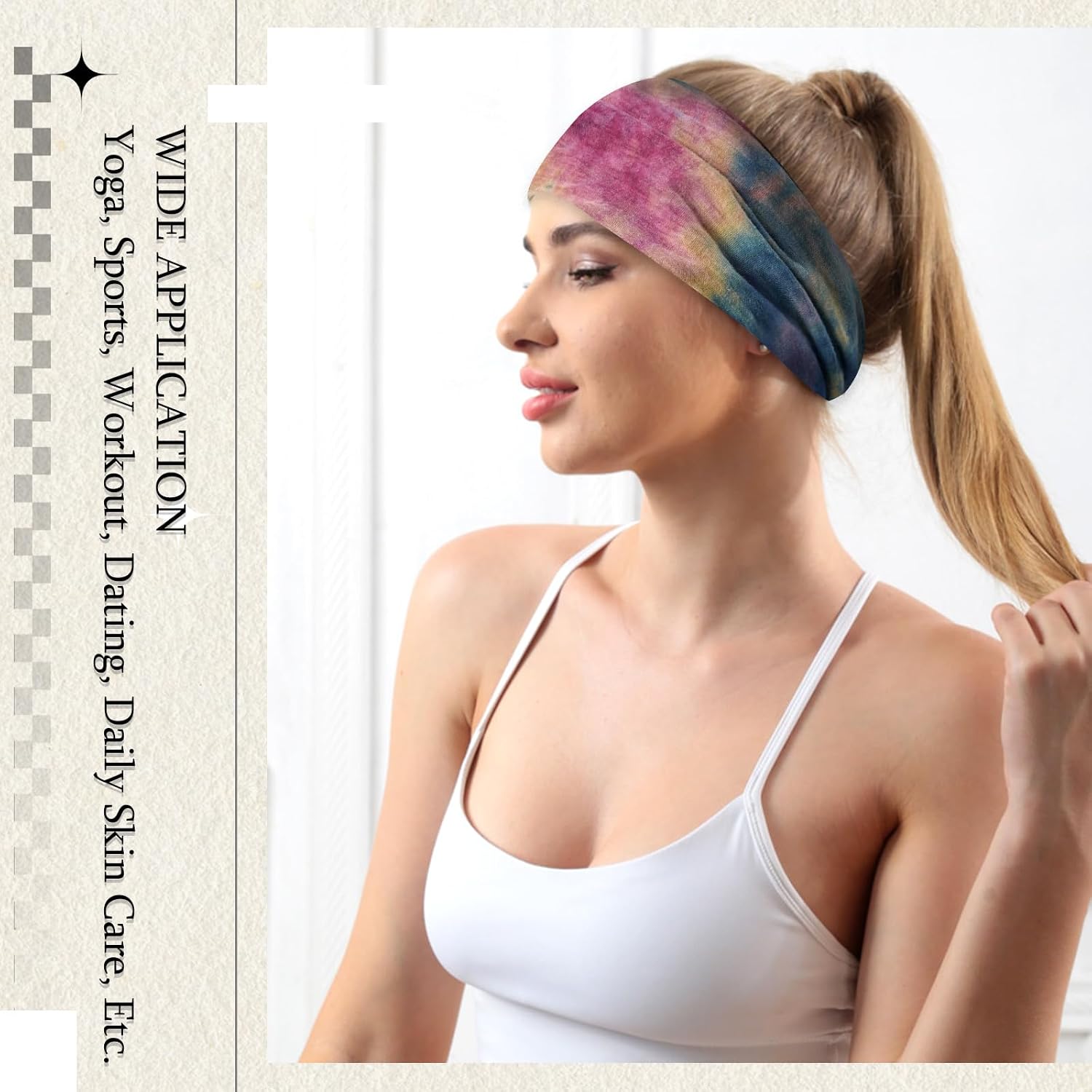 6 Pack Boho Headbands for Women Tie Dye Short Head Bands for Women's Hair Elastic Twist Knotted Head Wraps Soft Fabric Head Bands Yoga Running Workout Bandanas Headbands Accessories