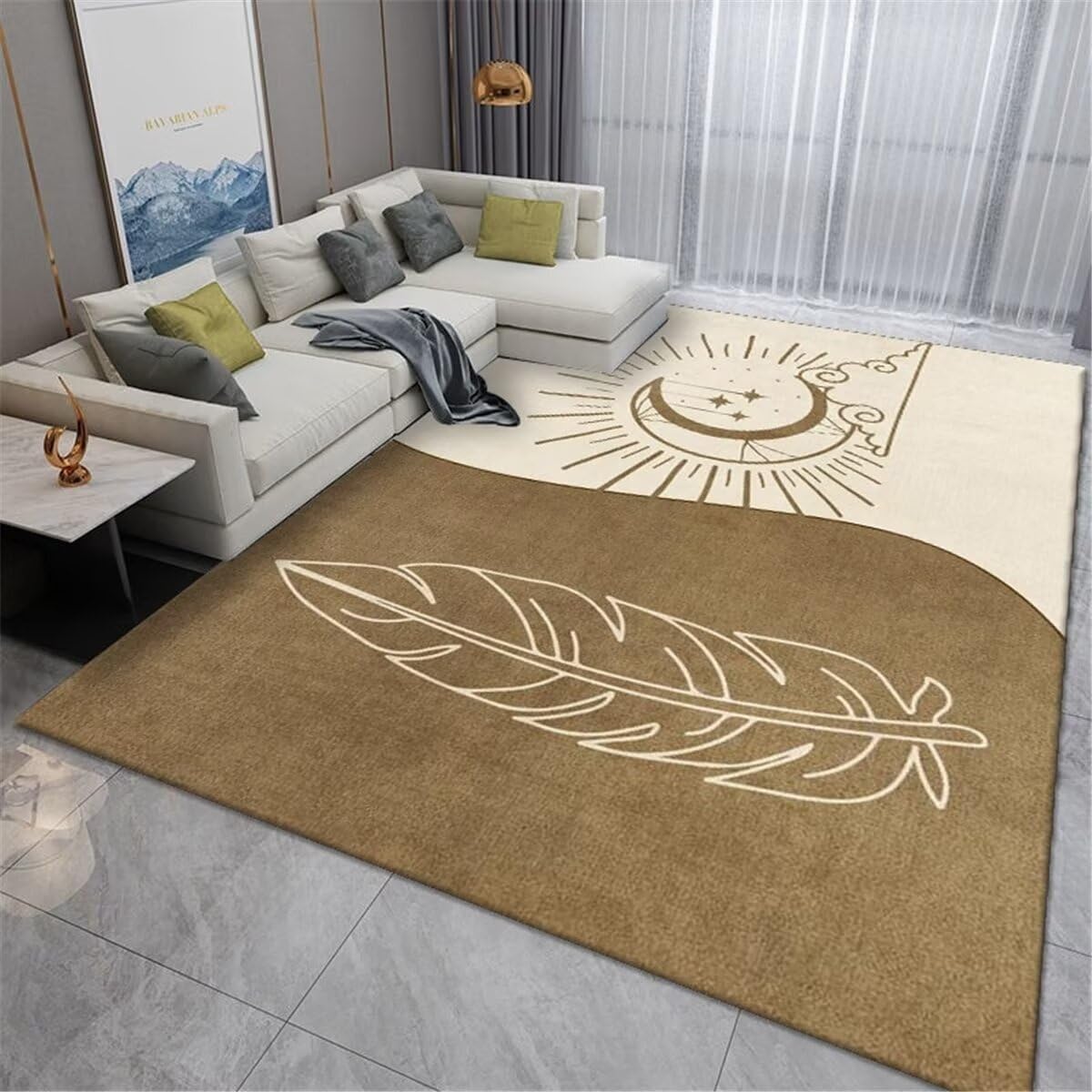 Tapis enfant fille kaki 160x230cm grand tapis salon lavable motif feuilles