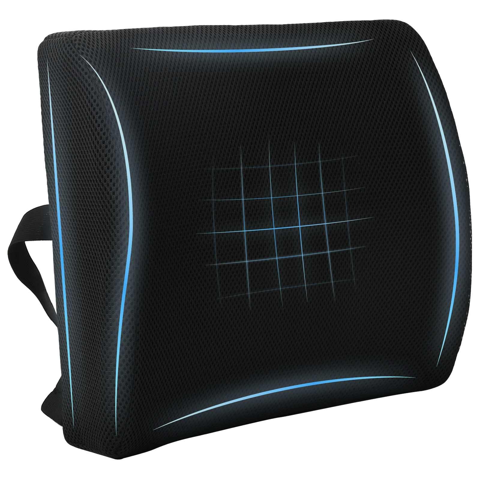 Cojín de respaldo negro de espuma viscoelástica, 35,5 x 30 x 12 cm, con funda de malla transpirable para sofá y oficina, 1 cojín de respaldo para largos períodos de asiento