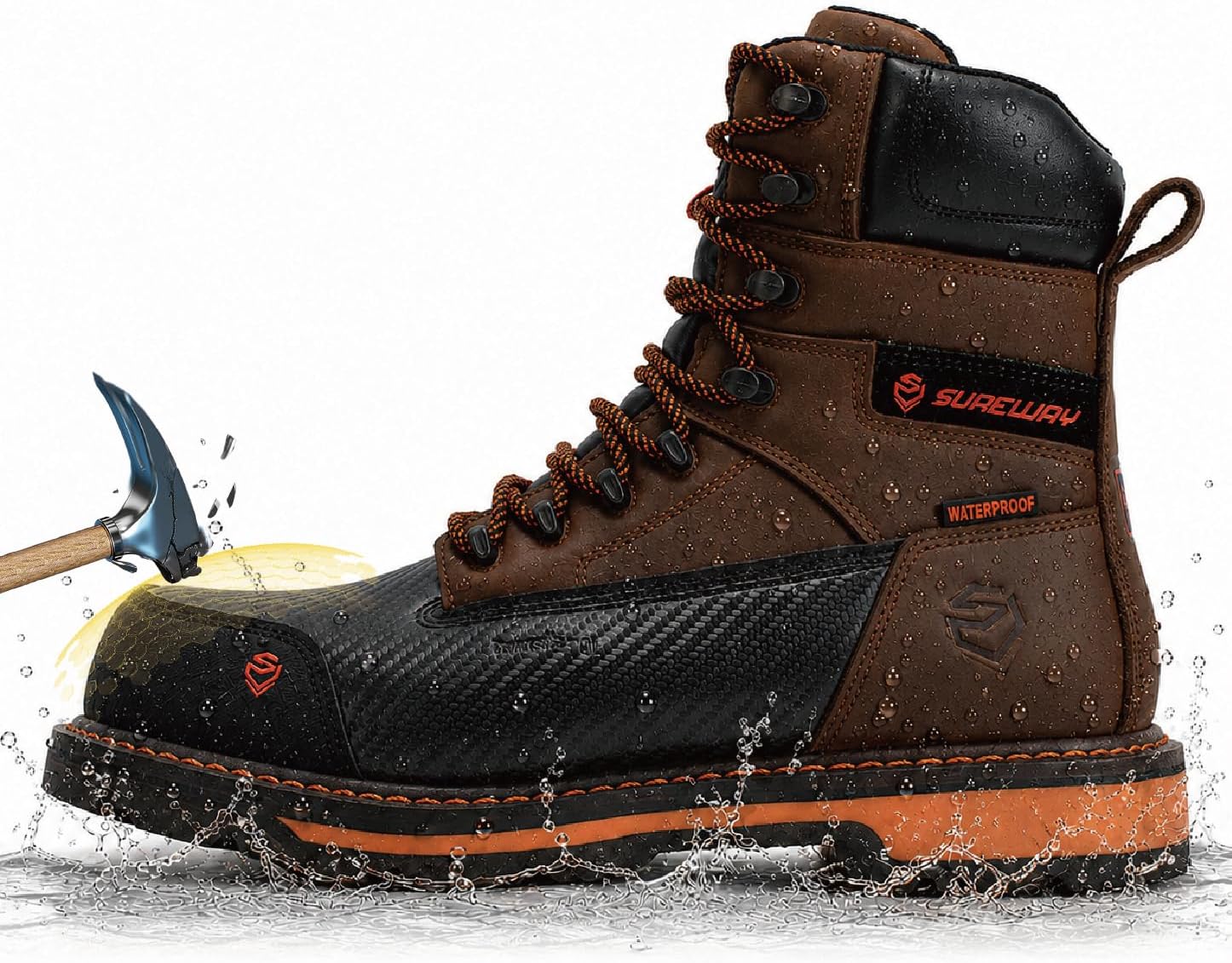 SUREWAY Men's 8 Inch Waterproof Soft/Composite Toe Leather Work Boots