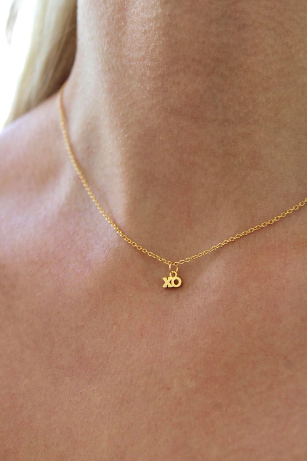 XO Charm Gold Necklace for Women - 18K Gold Plated Brass with Adjustable Length - D... - Image 2