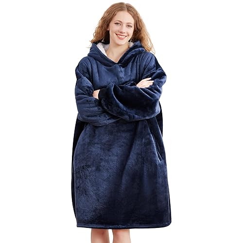 AmyHomie Wearable Blanket Hoodie for Adults & Teens,Oversized Sherpa Hooded