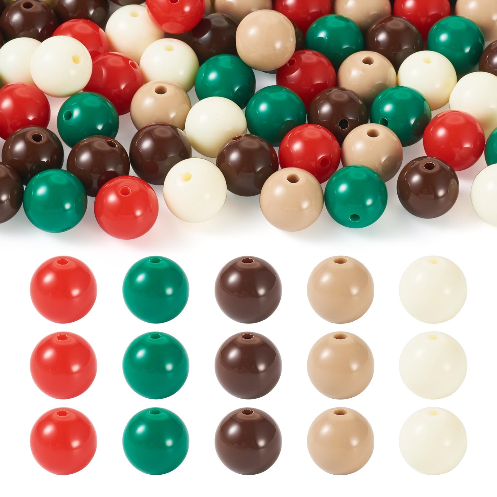 Spritewelry 100Pcs 12mm Acrylic Round Beads Opaque Bubblegum Beads Loose Spacers Balls for DIY Christmas Keychain Bracelet Necklace Jewelry Making