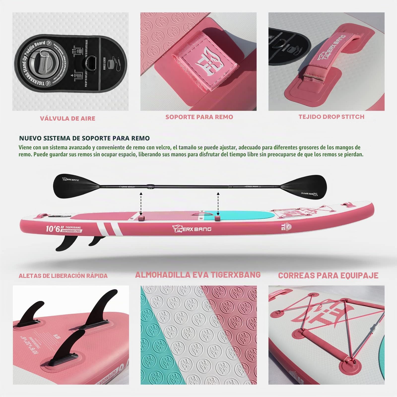 TIGERXBANG Tabla de surf de pie con remo, tabla de surf hinchable, colección Defender Pro