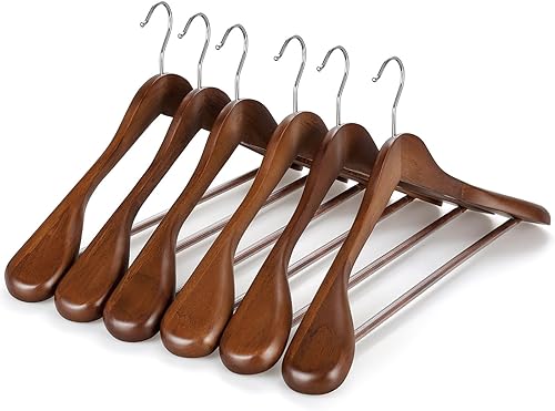 TOPIA HANGER Perchas de madera de hombro ancho, perchas para trajes con barra antideslizante para pantalones y gancho giratorio de 360, percha de