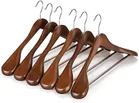 TOPIA HANGER Cabides de madeira de ombro largo, cabides para terno com barra antiderrapante para calças e gancho giratório de 360°, cabide resistente de madeira maciça, pacote com 6 (noz)-CT02WA
