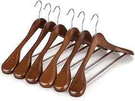 TOPIA HANGER Cabides de madeira de ombro largo, cabides para terno com barra antiderrapante para calças e gancho giratório de 360°, cabide resistente de madeira maciça, pacote com 6 (noz)-CT02WA