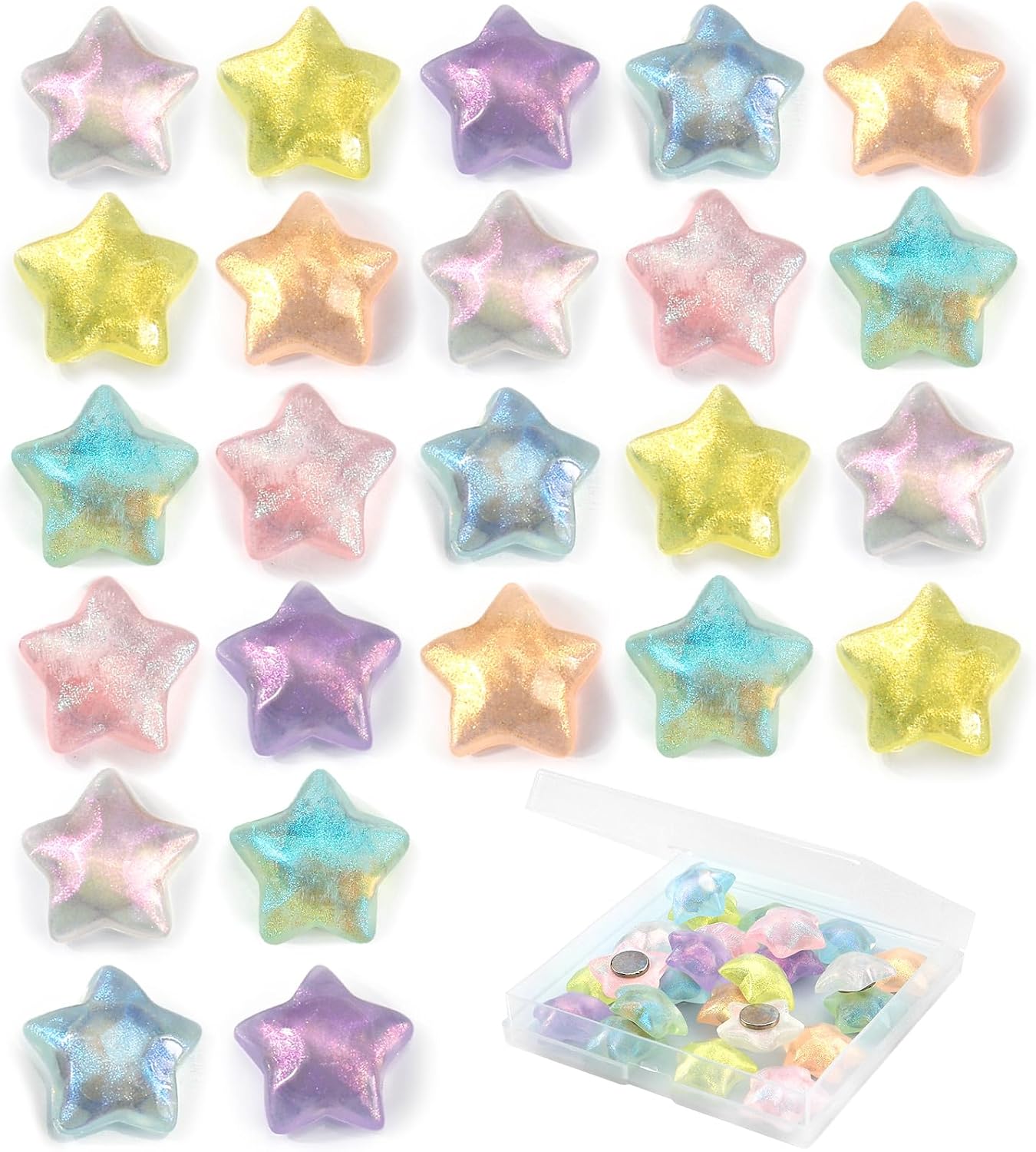 24Pcs Star Fridge Magnets, Colorful Star Refrigerator Magnets,Cute 3D Magnets, Small Star Magnets,Strong Decorative Magnet for Fridge Locker Whiteboard Office Kitchen Cabinet (Glittering Star)