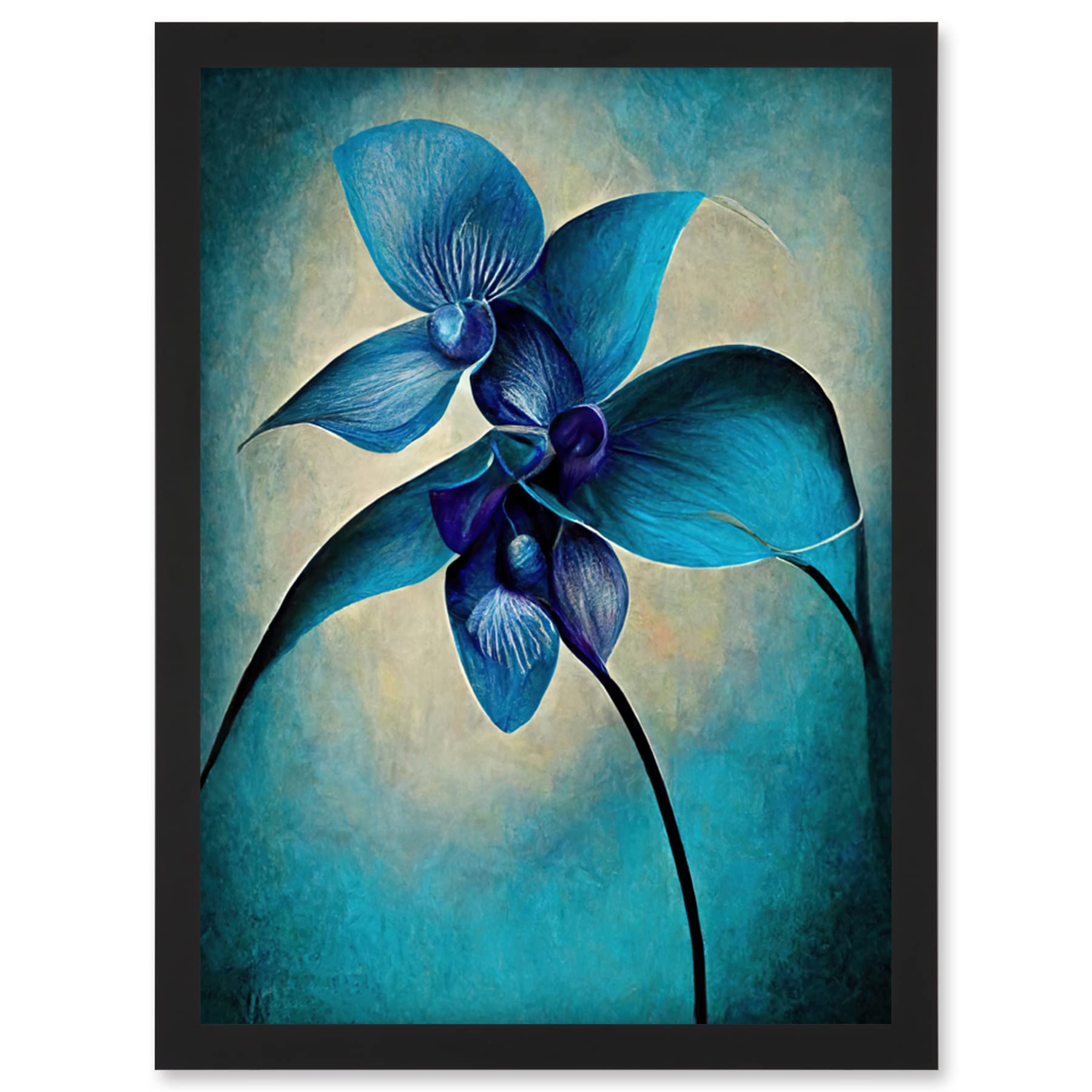 Doppelganger33 LTD Abstract Blue Orchid Floral Modern Artwork Framed Wall Art Print A4