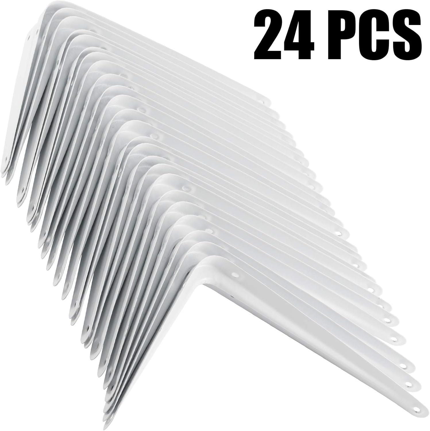 KEILEOHO 24 Pack 10 x 12 Inches Shelf Brackets, Heavy Duty Metal Wall Corner Angle Shelf Brackets with Screws, L Bracket Supports for Hanging Shelves, White