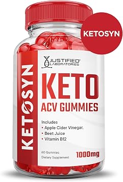 Justified Laboratories Ketosyn Keto ACV Gummies (1000 mg) - 60 Count - Formulated with Apple Cider Vinegar, Folate & Vitamin B12 - Non-GMO, Vegan, Gluten Free - 30 Servings