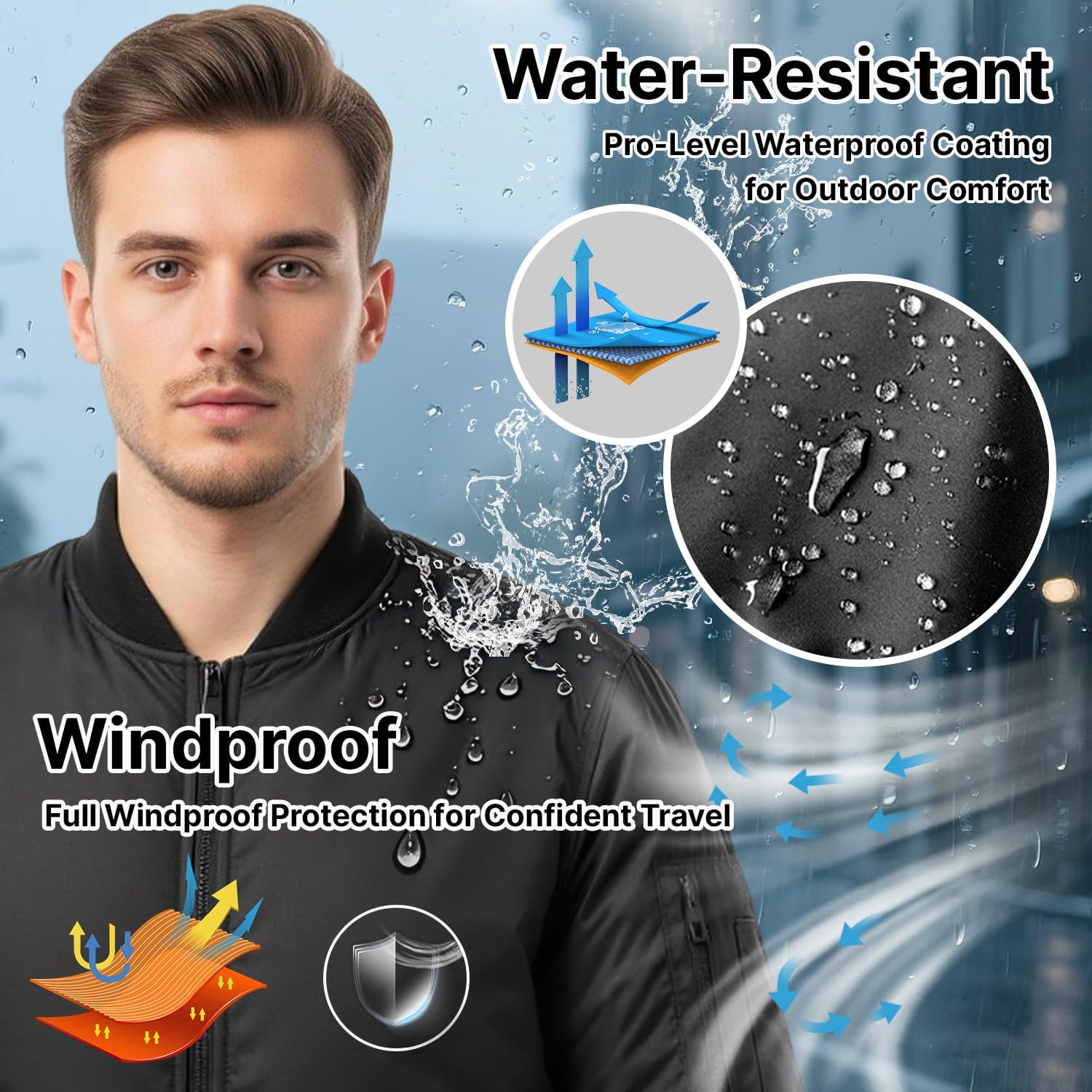 Men's Bomber Jacket, Warm Jackets Fall Winter Full Zipper Windbreaker Casual Coat - Image 4