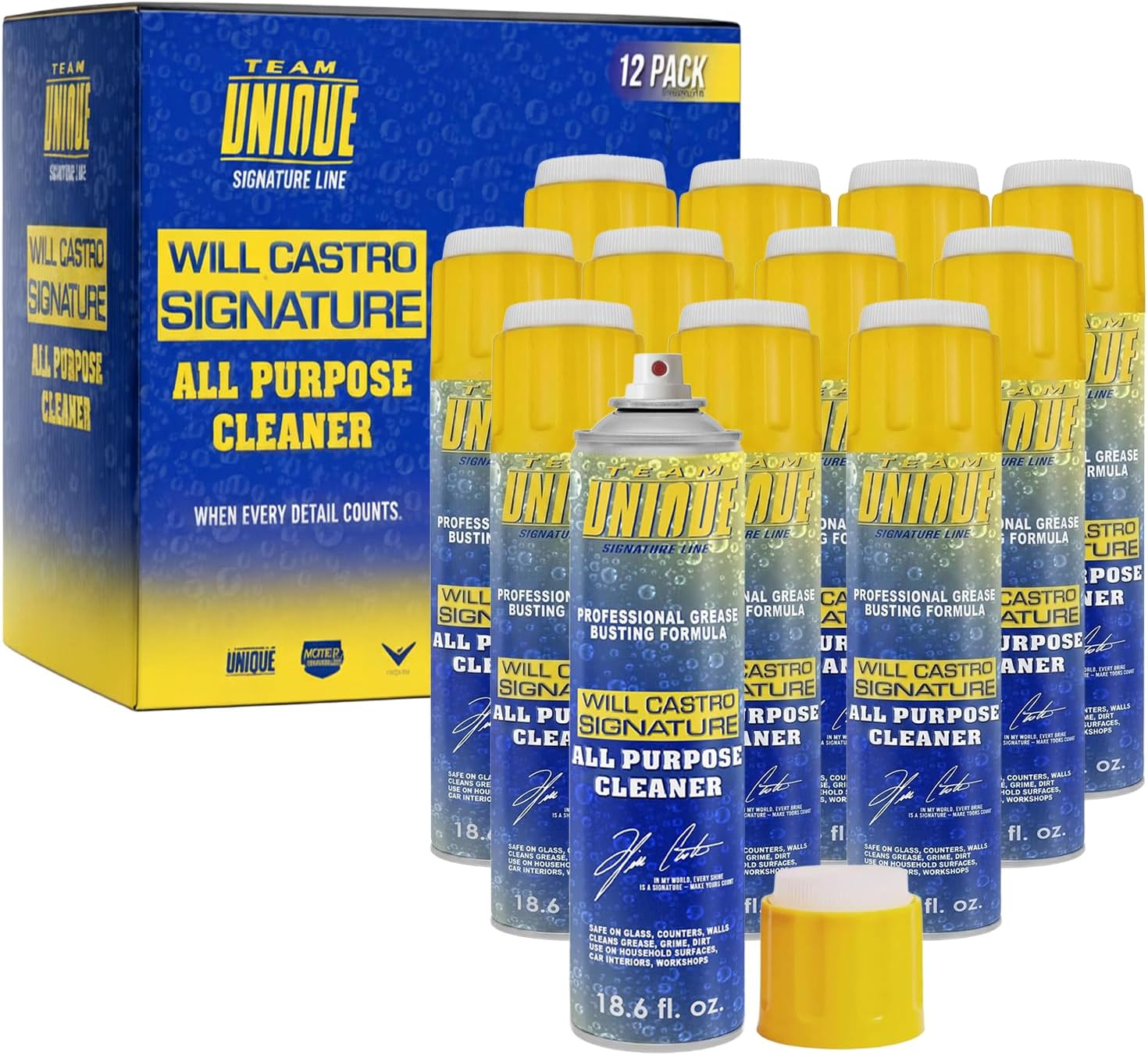 TEAM UNIQUE All-Purpose Cleaner – 18.6 Fl Oz (550mL) Pack of 12 | Powerful Formula for Tough Stains and Grease | Multi-Surface Cleaner for Home, Auto, and Industrial Use