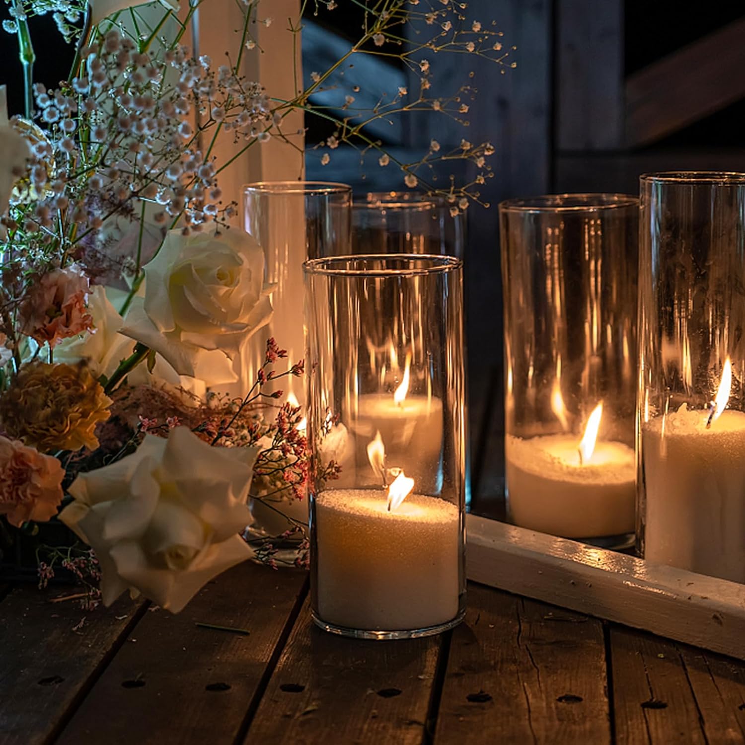 6 Pack Glass Cylinder Vase for Table Centerpieces, 6 Inch Clear Glass Flower Vases Bulk Glass Hurricane Candle Holder Small Floral Vases for Table, Floating Candle Vase for Wedding Home Décor - Image 4