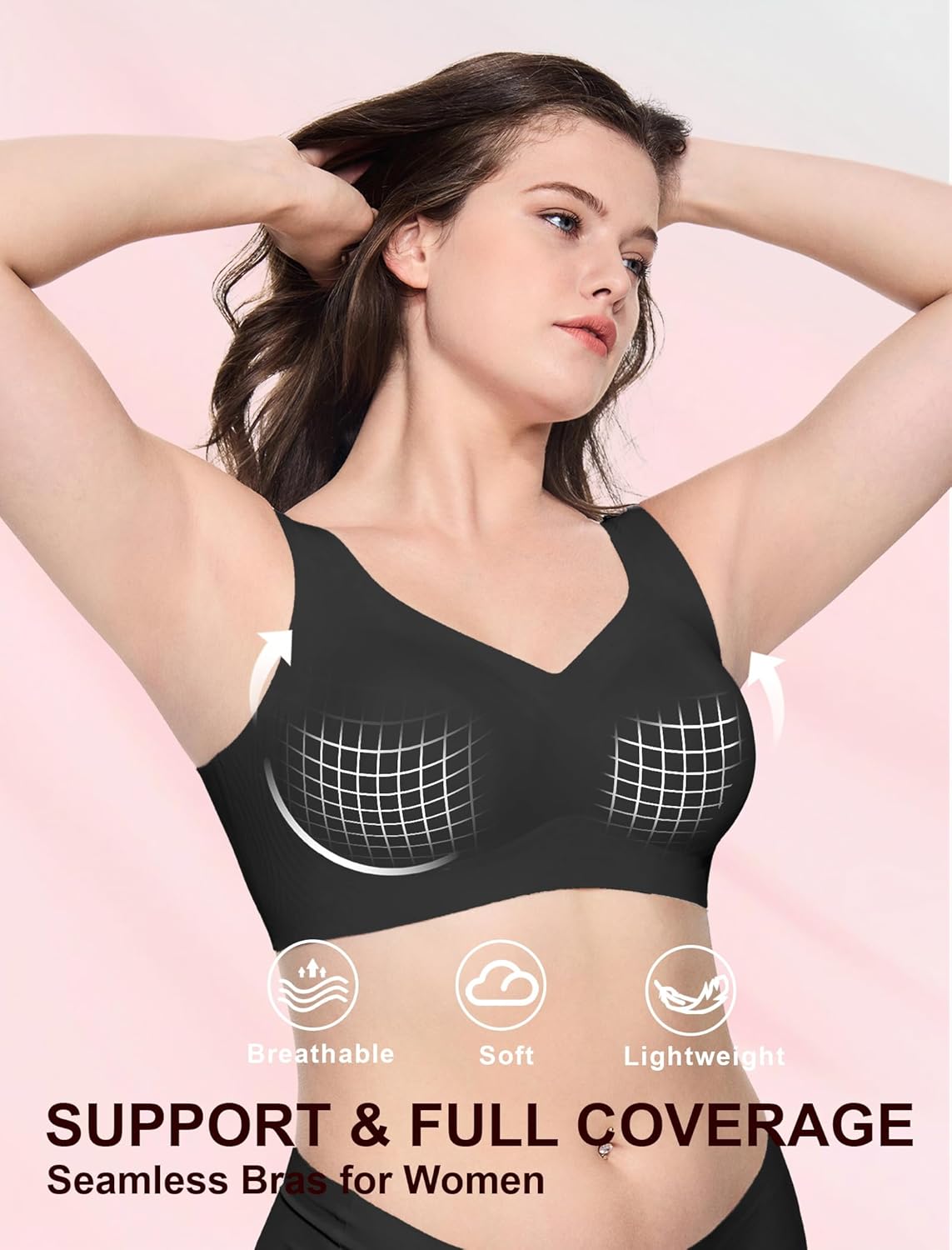 Jelly Wireless Bra Seamless Push Up Full Coverage Supportive Everyday Sport T-Shirt Bra Regular & Plus Size - Image 4