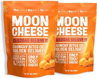 Moon Cheese Cheddar Crunchy Bites 10oz 2-Pack - Keto Protein Snack, 100% Real Cheese, Low Carb Crunch