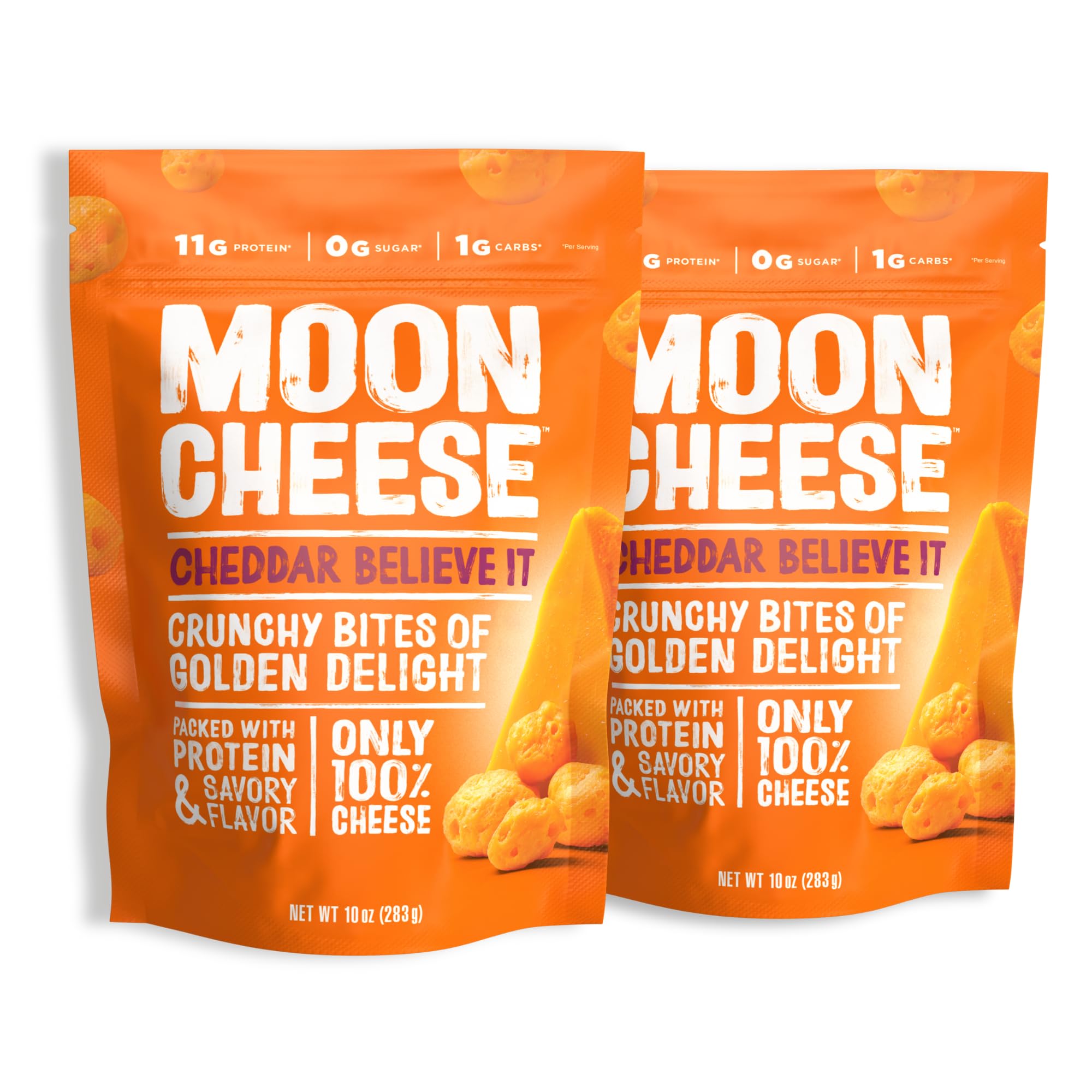 Moon Cheese Cheddar Believe It, 10 Ounce, 2-Pack, Crunchy, Protein-Rich Cheese Snack, Keto Friendly, 100% Real Cheese