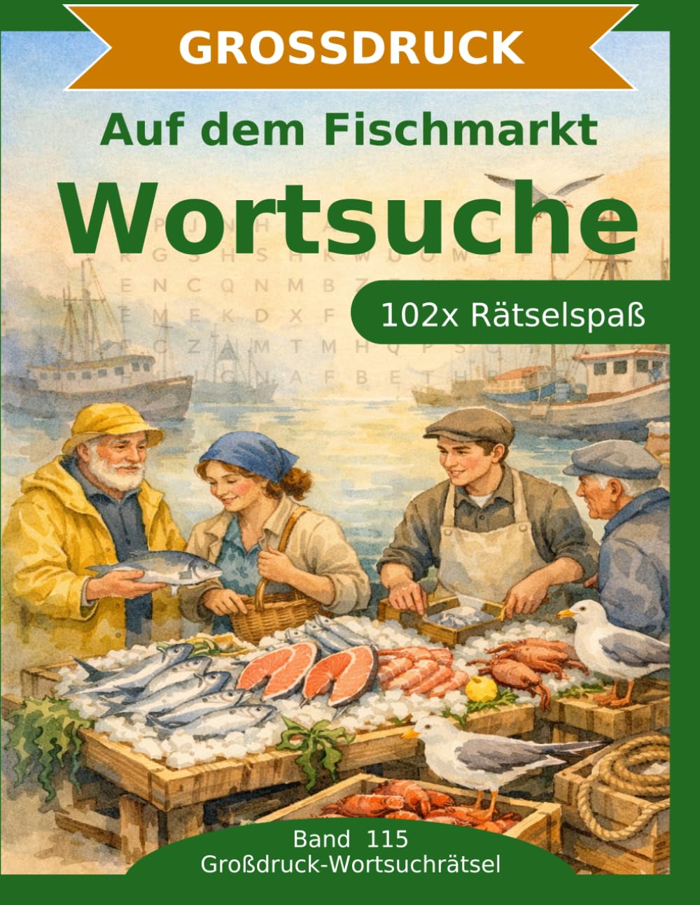 Auf dem Fischmarkt — Wortsuche in Großdruck: 102 Wortsuchrätsel mit extra großer Schrift | Geschenkidee für Oma & Opa