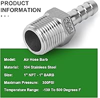 Vista 6 de TAISHER 2PCS Accesorios de Púas para Manguera de Acero Inoxidable 304, Accesorios de Cerveza Casera Púa de 1" x 1" MNPT con 2PCS Abrazaderas