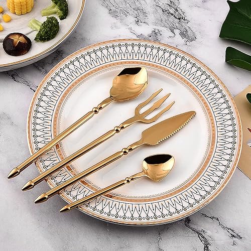 Juego de cubiertos dorados para 6 cubiertos modernos juego de cubiertos de acero inoxidable 1810 24 piezas incluye cuchillos tenedores y cucharas