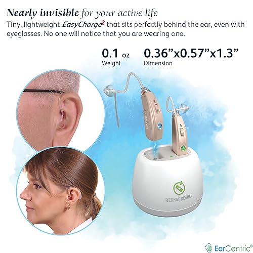 Miniatura 5 de EarCentric EasyCharge2 - Audífonos auditivos recargables avanzados detrás de la oreja (BTE) para personas mayores, sonido nítido con cancelación de