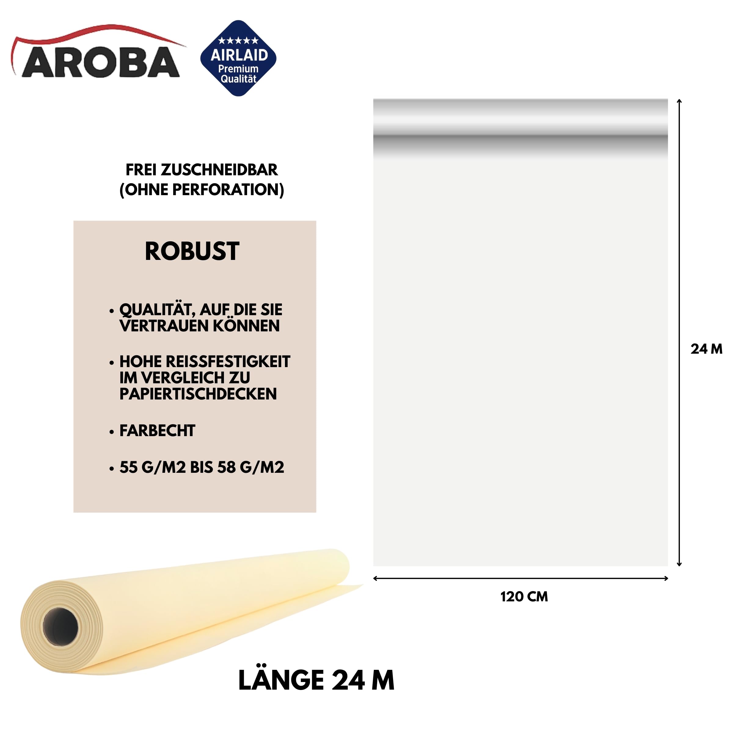 Airlaid - 2 Rollos de mantel de 1,2 m x 24 m, de aspecto textil, para bodas, bautizos, cumpleaños, comuniones, catering, hoteles, gastronomía, color beige
