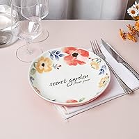 Vista 4 de fanquare Juego de 4 platos de ensalada de porcelana de 8 pulgadas, platos de pasta floral rosa, juego de platos de cerámica de granja, platos