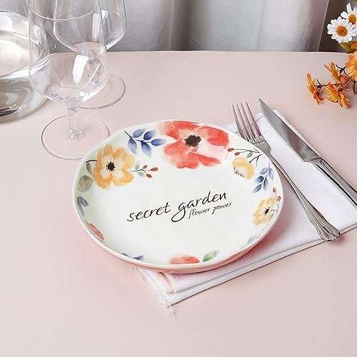 Miniatura 4 de fanquare Juego de 4 platos de ensalada de porcelana de 8 pulgadas, platos de pasta floral rosa, juego de platos de cerámica de granja, platos de