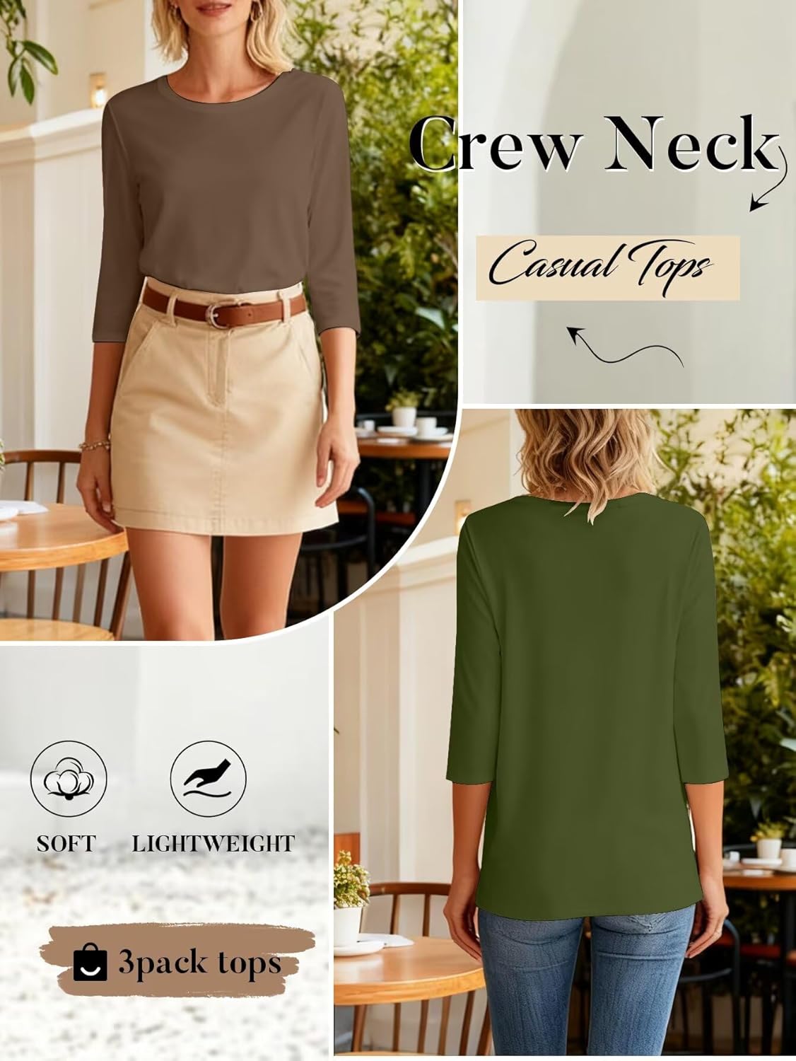 Bliwov 3 Pack 3/4 Sleeve Tops for Women Crewneck Basics Casual Work Tees Spring Summer Trendy T Shirts 2026 Clothes Blouses - Image 4