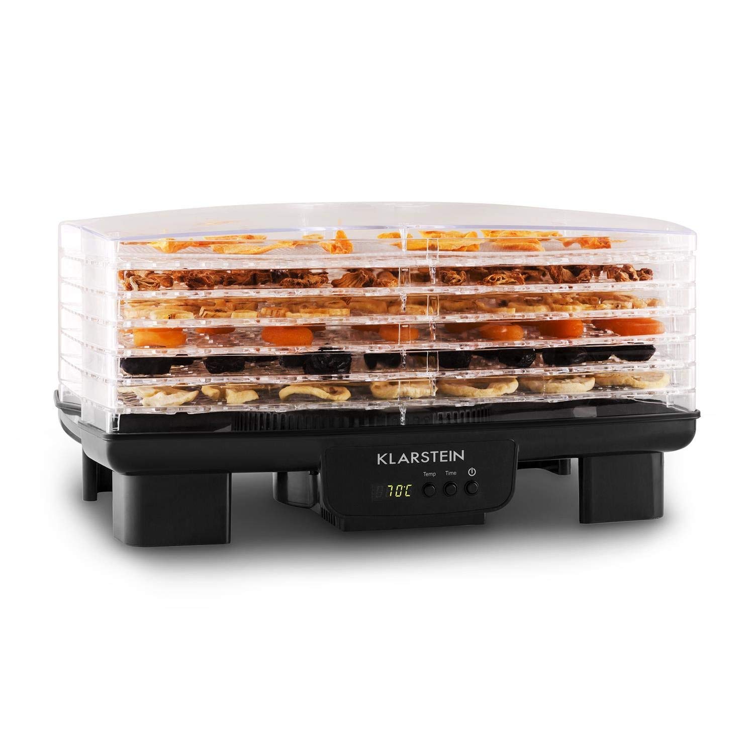Klarstein Bananarama Déshydrateur 6 Niveaux Empilable, Viande et Fruits, 550W, Température Réglable, Minuterie, Plateaux à Mailles Fines, Noir