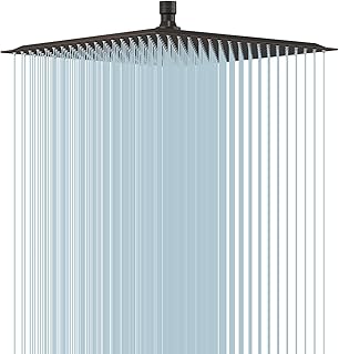 16 Inch Rain Shower Head, 16" Square Rainfall & High Pressure Stainless Steel Bath Showerhead, 1/16" Ultra Thin, Waterfall Full Body Coverage with Silicone Nozzle, Oil Rubbed Bronze Finish