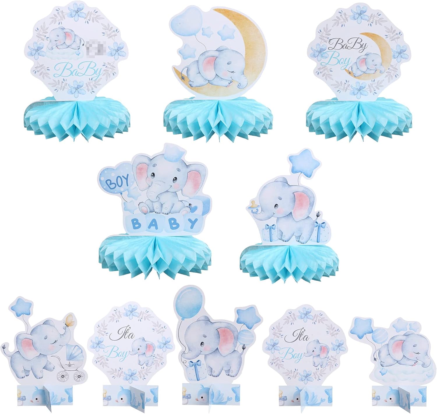 Baby Shower Decorations for Boy, 12PCS Blue Elephant