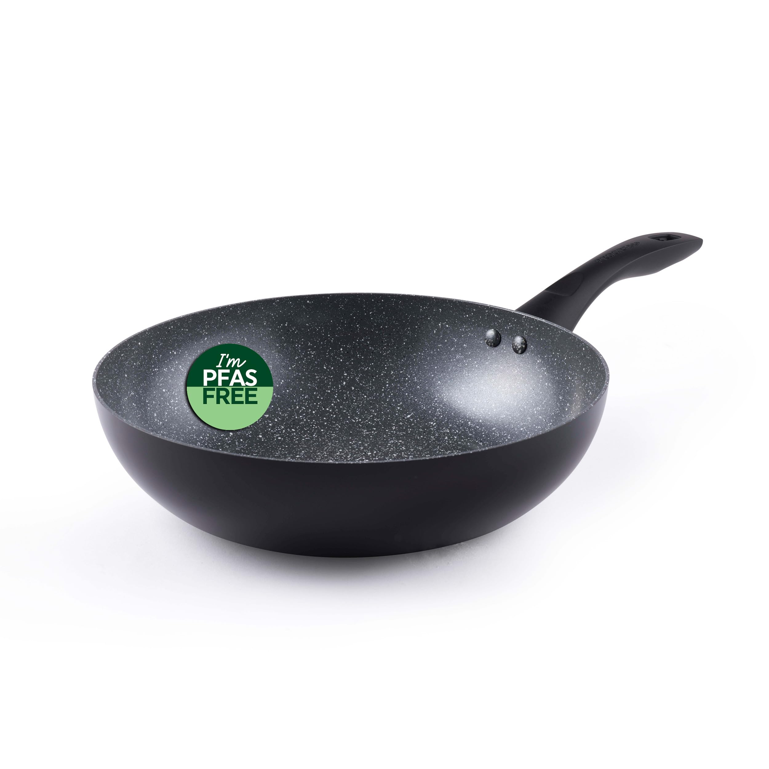 Progress BW12915EU7 Marble Ceramic 28 cm Stir-Fry Pan – Non-Stick Wok Pan with Metallic Marble Ceramic Coating, Induction Hob Suitable, Lightweight Pressed Aluminium Cookware, PFAS-Free Saute Pan