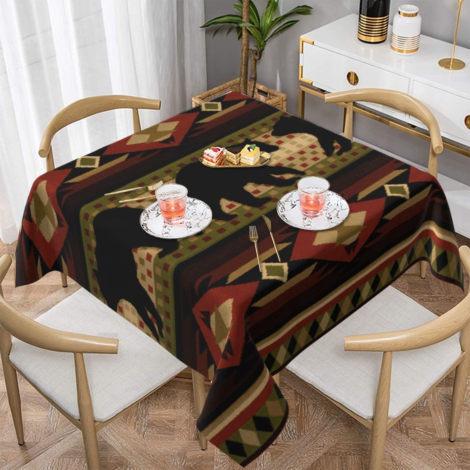 DCEHGEW Bear Prints Square Tablecloth 152x152 CM, Waterproof Fabric Table Cloth for Dining Table, Farmhouse Table Cover for Kitchen Dining Tabletop Decoration